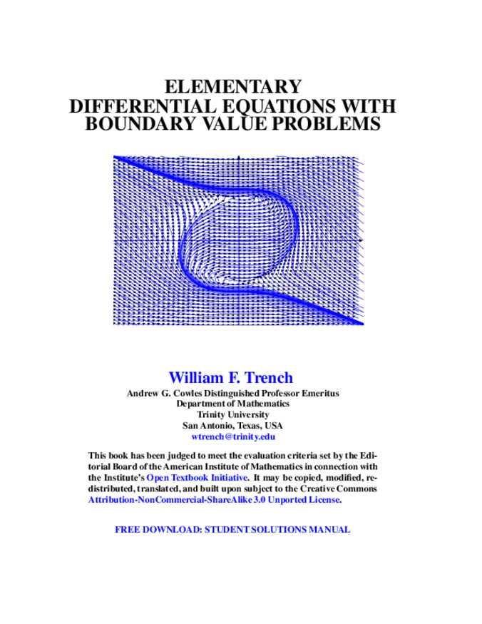 Elementary Differential Equations with Boundary Value Problems Miniature