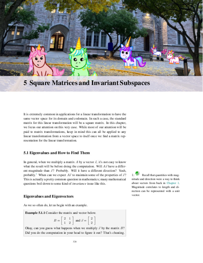 Preview of chapter 5. Image includes an exterior shot of a Butler University building with cartoon unicorns.